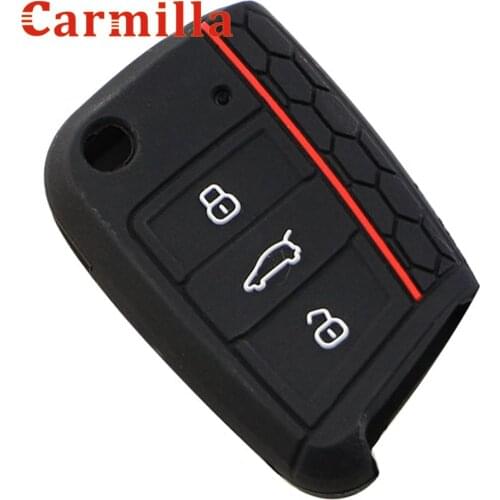 Carmilla Car Silicone Key Case for VW Polo Tiguan Golf 7 2015 2016 2017 2018 2019 2020 Key Cover Keyless Fob Shell Protector
