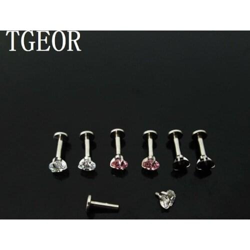 Free shipping 16G 1 Pair mixed 3 colors lip ring surgical Stainless Steel claw stone internally thread piercing labret ring