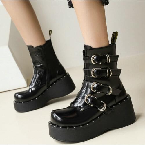 Fashion Buckle Ankle Boots Platform Women Boots Wedges Heel Short Boots Thick Bottom Boots Autumn Winter Woman Shoes 2021
