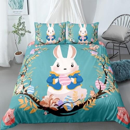 Fanaijia Kids Duvet Cover with Pillowcase Luxury 3d Cartoon Animal Bedding Sets Single Cute Rabbit Bed Comforter Full