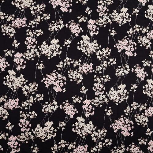 HLQON 100% cotton sateen stretch Cherry blossoms black fabric for sewing women clothing upholstery tissue wedding dress