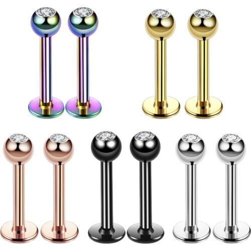 Crystal Piercing Ring Lip Zircon Cartilage Gem Round Tragus Piercing Body Jewelry Lip Labret Ring Ear Helix Bar Lip Piercing