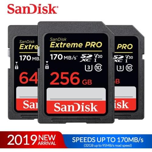SanDisk Memory Card Extreme Pro SDHC/SDXC SD Card 32GB 64GB 128GB 256GB C10 U3 V30 UHS-I cartao de memoria Flash Card for Camera