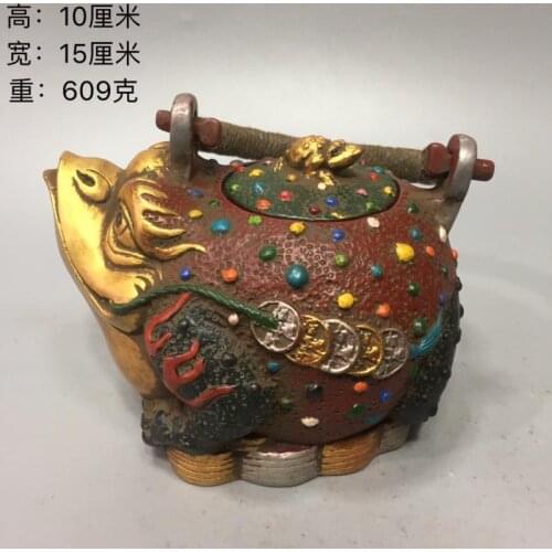 China Lacquer ware Handmade Color drawing Gold Frog Toad Money water tea pot Feng Shui Lucky Fortune Wealth Tabletop Decoration