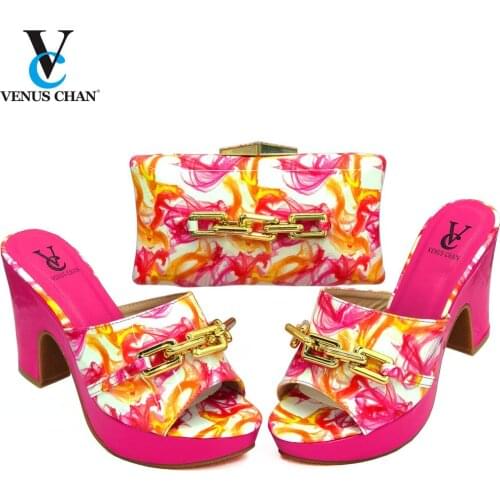Elegant Style Shoe and Bag Set Women Italian Party Shoes and Bag Nigerian Shoes with Matching Bags Party Shoes in Fuchsia Color