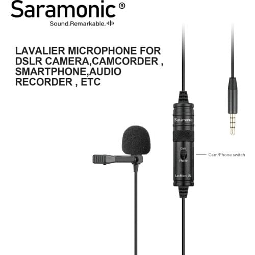Saramonic LavMicro U2 Electret Condenser Lavalier Microphone for DSLR Camera,Camcorder,Smartphone,Audio Recorder,ETC