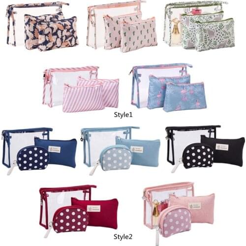 2Types 3Pcs/Set PVC Make Up Cosmetic Bag Casual Convenient Pencil Travel Portable Zipper Waterproof Transparent For Woman Girls