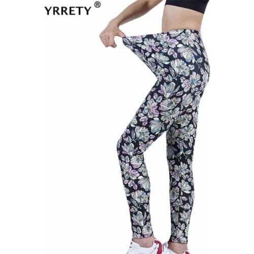YRRETY Fitness Leggings Femme Polyester Ankle-Length Breathable Pants Leggins Women Standard Yellow Pink Flower Push Up Bottom