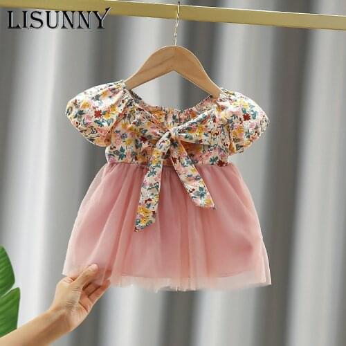 LISUNNY Girls Flowers Dresses New Fashion Toddler Baby Sweet Party Costumes Newborn Short Sleeve Summer Clothing Floral Dress
