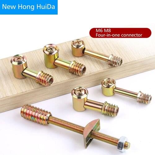 Furniture Eccentric Fitting Hammer Screw Nut Four-in-one Connector Four-in-one Bed Assembly Carbon Steel Zinc Plated M6 M8