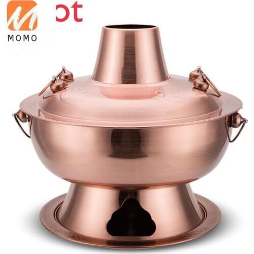 Copper Hot Pot Charcoal Red Copper Pots Household Instant-Boiled Mutton Old-Fashioned Mandarin Duck Hot Pot Old Beijing