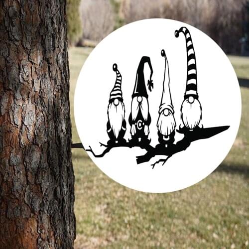 Metal Gnome Silhouettes Garden Wall Tree Decor Garden Statues Lawn Ornaments Gnome Silhouettes Wall Tree Decor