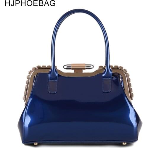 HJPHOEBAG Fashion Womens Party Top Quality Handbags Diamonds Elegant Wallet Patent Leather Glossy Luxury Crystal Tote YC187