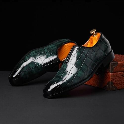 New Crocodile British Vintage Casual Men Shoes Formal Dress Leather Shoes Business High Quality Loafers Wedding Slip-On Oxfords