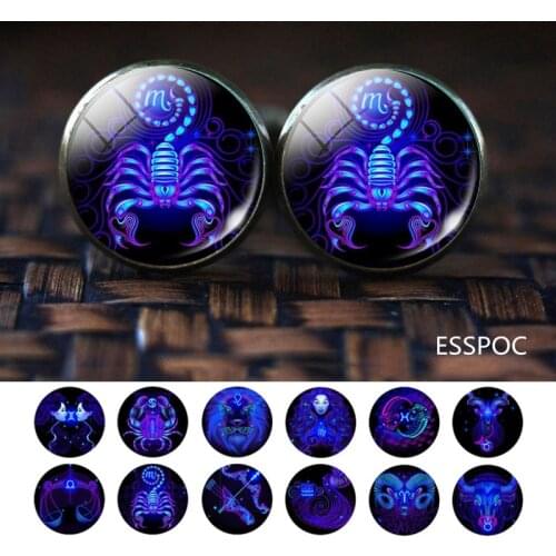 12 Zodiac Sign Wedding Cufflinks for Men Alloy Suit Cufflinks Husband Father Cuff Links Birthday Gifts with Box