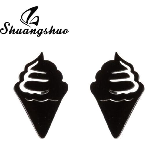 Shuangshuo New Creative Stainless Steel Ice Cream Stud Earrings Fashion Sweet Earrings Summer Jewelry for Women Girls Best Gift