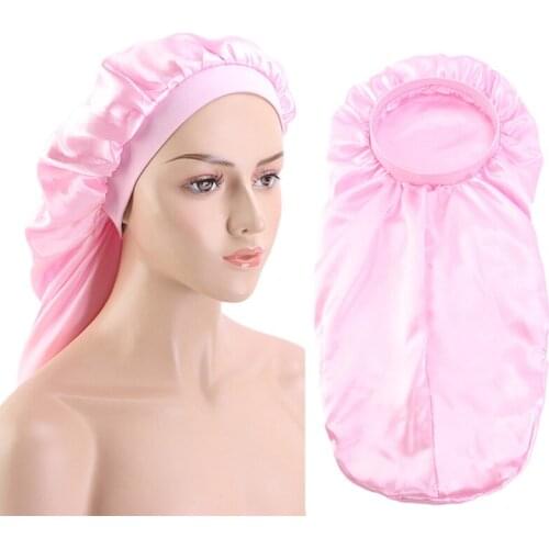 Extra large Silky Night Sleep Cap Hat Hair Head Cover Satin Turban Wrap Band double layer Elastic Long Hair Care Wide Band Bonne