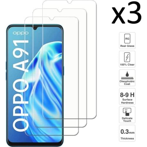 Oppo A91 Set 3 PCs screen Protector tempered glass anti-scratch ultra slim easy to install