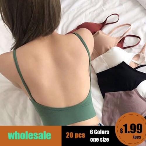 Wholesale 20pcs Bras For Women Sexy Women Bra Solid Color Tank Crop U shaped Back Underwear Push up Seamless Womens Underwear