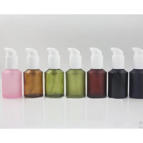 Wholesale glass cosmetic 60ml lotion pump bottle, empty colored glass serum bottle, round frosted glass lotion bottle SN423