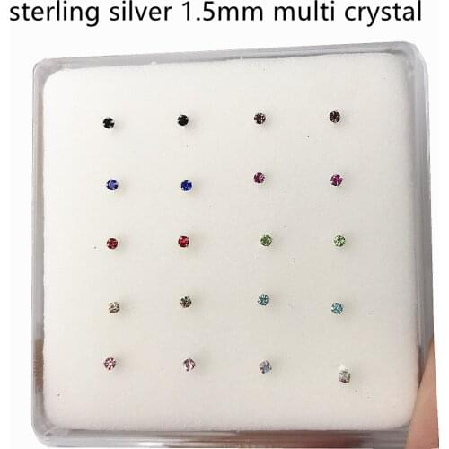 20 Pcs/Set Fine Jewelry Nose Piercing Ring Stud Cuff Classic 925 Sterling Silver 1.5mm Colorful Nariz Joyas