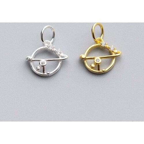 925 Sterling Silver Craft Circle Dangle Charms With Zircon Gold Silver Color Fashion Women Bracelet Pendants DIY Jewelry Making