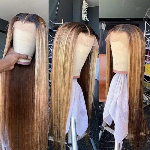 Tahikie Straight Lace Front Human Hair Wigs # 4/27 # 99 J 613 Transparent Lace Wigs 13x1 T Part Lace Front Wig Remy Brazilian