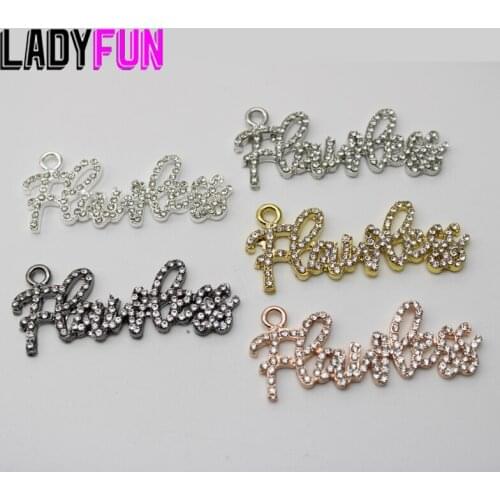 Rhinestone Script Words Flawless Charm Alloy Charms High Quality Pendant 20pcs/lot