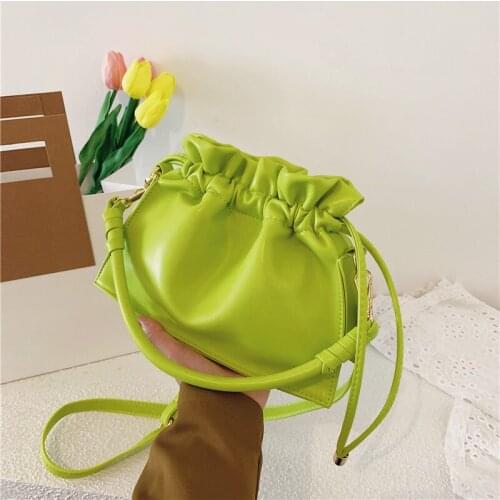 Ribbon Bucket Bag 2021 Summer New High-quality PU Leather Womens Designer Handbag Casual Shoulder Crossbody Bag