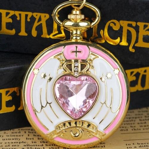 Souvenir Sakura Animation Cosplay Pocket Watch FOB Chain Necklace Pocket Watches Gifts for Girls Ladie