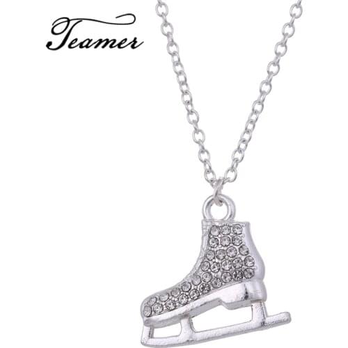 Teamer Fashion Jewelry Lively 3D Crystal Ice Skate Pendant Necklace for Girls Teens Women Best Gifts Silver Color Chain