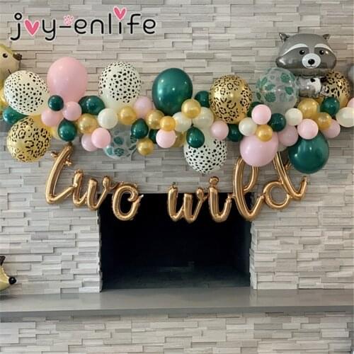Jungle Animal Printed Balloons Leopard Latex Balloon Forest Green Palm Leaf Baloon Safari Wild One Birthday Party Decor Kids