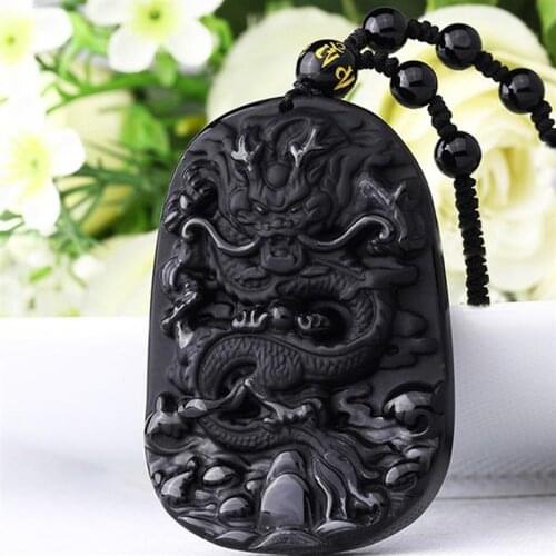 High Quality Chinese Handwork Natural Black Obsidian Carved Dragon Amulet Lucky Pendant Maitreya Auspicious Fashion Jewelry Gift