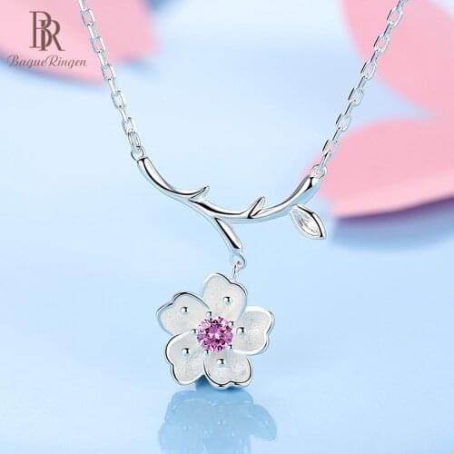Bague Ringen Charms Necklace for Women Silver 925 Jewelry Sakura cherry blossoms Clavicle Chain Trendy Female Gift Party Dating