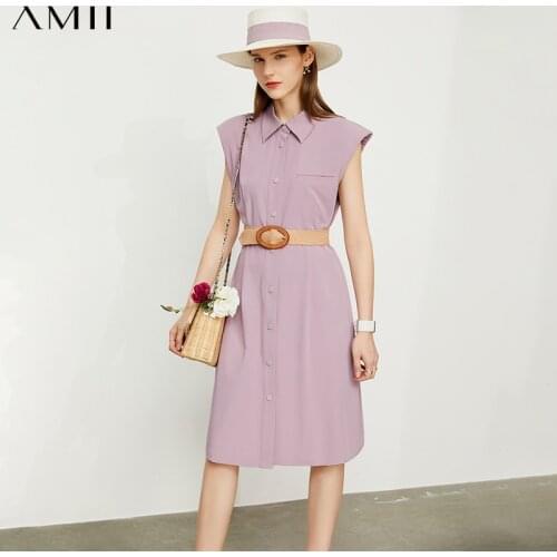 Amii Minimalism Summer New Temperament Dress For Women Fashion Aline Womens Dress Offical Lady Lapel Female Dress 12170317