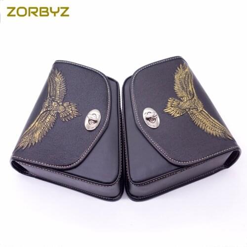 ZORBYZ Black PU Leather Eagle Saddlebag Saddle Bag Luggage Bag Pannier Bag Fit For Harley Universal
