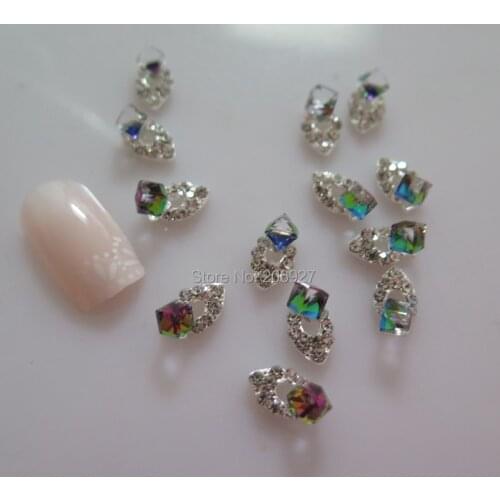 MD-828 10pcs Fancy Crystal Rhinestone Silver Deco Metal Charms Metal Deco Charms Nail Art
