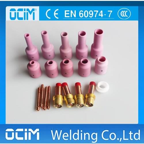 19pcs TIG Torch Accessories Kit Long Ceramic Cup Nozzle Collet Body Fit TIG Welding Torch SR WP 17 18 26