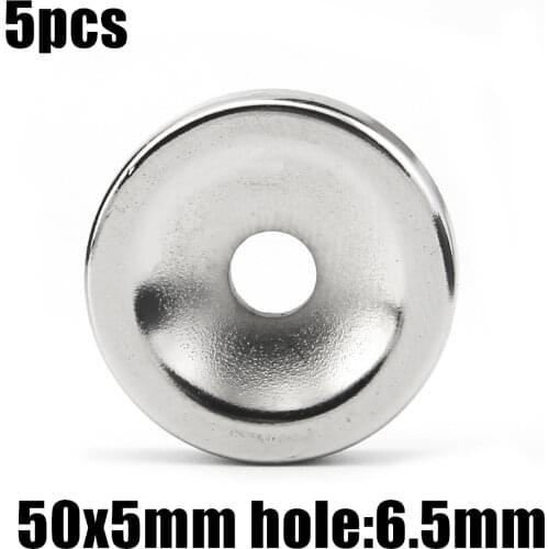 5pcs 50 x 5mm Hole: 6mm super Strong Round Neodymium Countersunk Ring Magnets Rare Earth N50 Free Shipping