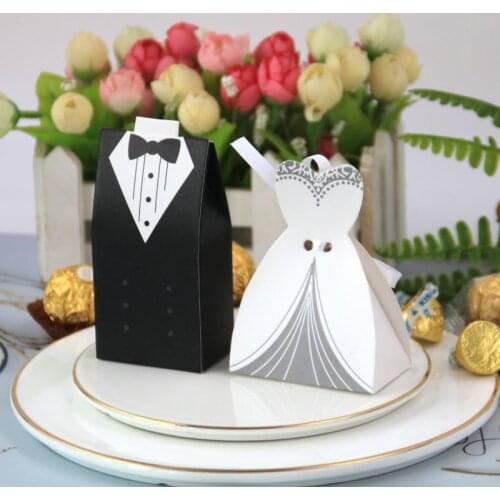 50/100pcs Bride And Groom Wedding Favor And Gifts Bag Candy Box DIY With Ribbon Wedding Decoration Souvenirs Party Supplies