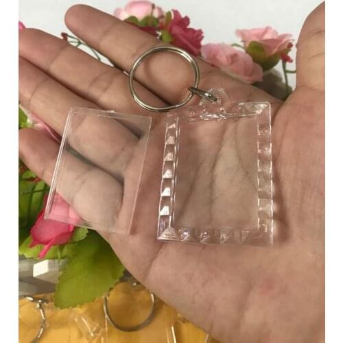 50pcs/lot Rectangular lace Blank Acrylic Keychains Insert Photo plastic Keyrings accessories