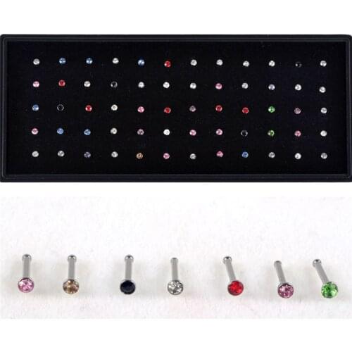 60pcs Crystal Nose Ring & Studs Fashion Body Women Girl Jewelry Surgical Steel Nose Piercing Colorful White Rhinestone