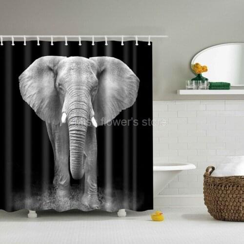 White Elephant Pattern Design Custom Shower Curtain Bathroom Waterproof Mildewproof Polyester Fabric With 12 Hooks