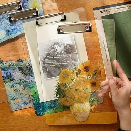 Writing Pad Office Supplies A4 Paper Writing Pad File Folders Document Holders Clipboard Transparent Stationery Clip Van Gogh