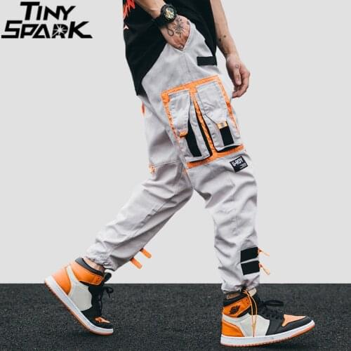 Hip Hip Cargo Pants Streetwear Men Harajuku Harem Pants Joggers 2019 Casual Tatical Pants Ribbon Multi Pockets Track Trousers