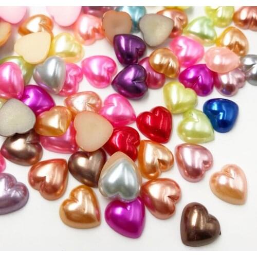 50pcs/lot 12mm Mix Half ABS Imitation Pearl Beads Heart Shape Flat Back Scrapbook Craft DIY Jewelry Findings