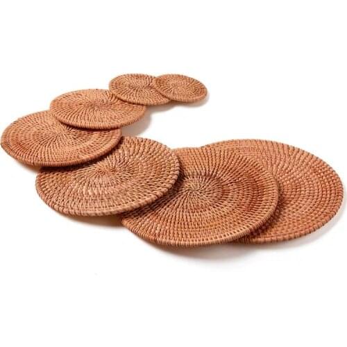 Tea set handmade rattan woven round primary color Chinese style coffee beverage food restaurant home decoration articles