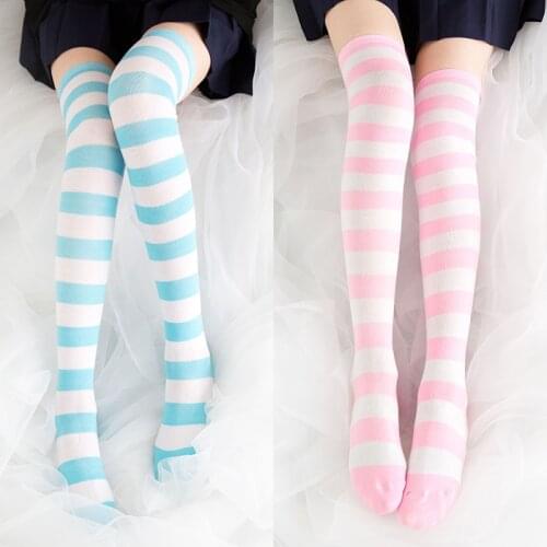 Original 8 Colors Women Striped Stockings Soft Sister Knee Length Lolita Girl Cute Japanese Sweet Thigh High Female Stockings
