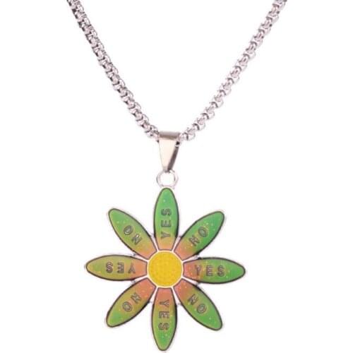 YES NO Flower Gemstone Color Change With Temperature Necklace Daisy Magic Emotion Feeling Mood Pendant Necklace Jewelry