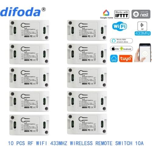 Difoda 10PCS RF Wifi 433MHz Wireless Remote Switch 10A/2200W ON/Off Delay Smart Home Light APP Controller For Google Home Alexa